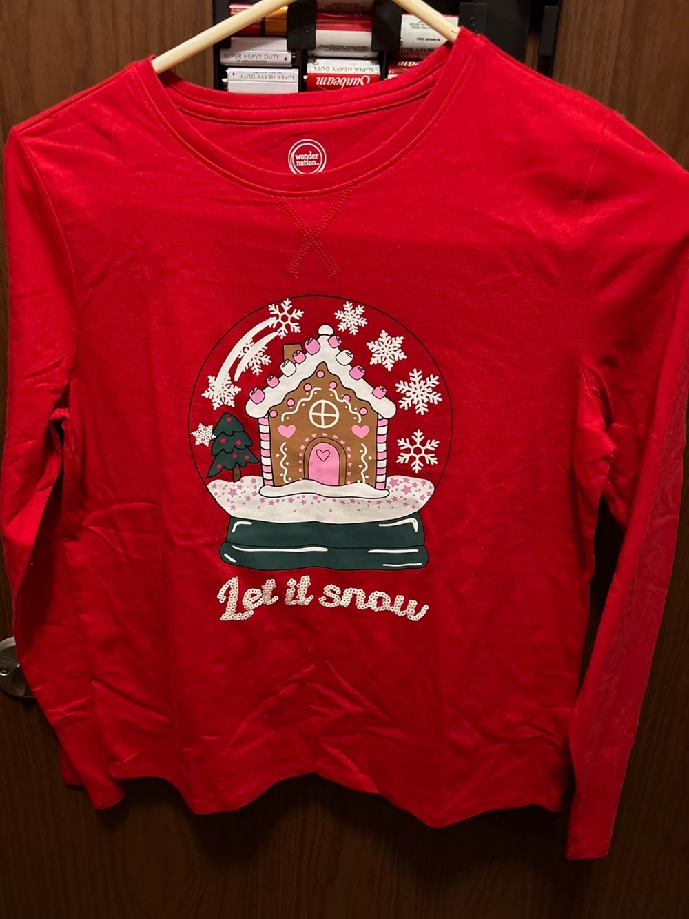 Wonder Nation XXL Christmas Gingerbread Snow Globe Long Sleeve Shirt